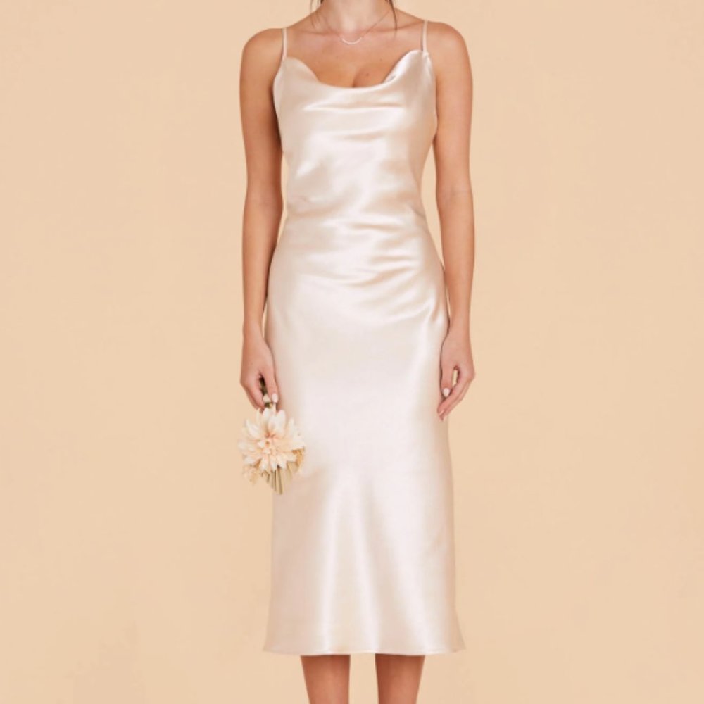 Birdy Grey - Lisa Matte Satin Midi Dress, Champagne, Size Small